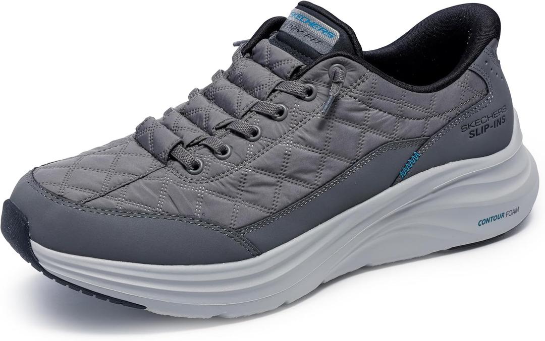Skechers Men's Contour Foam Cozy Fit Hands Free Slip-in Sneaker, Charcoal/ Black, 11