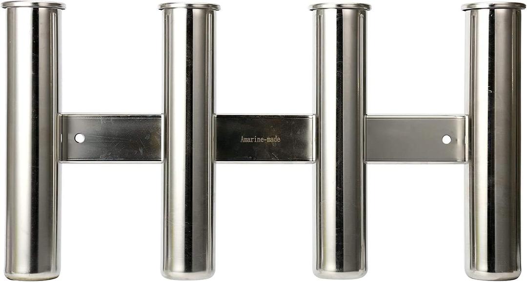 Amarine Made 4 Tube Fishing Rod Rack Mirror Finish Stainless Steel 316 Wall / Side Mounted Rod Holder for Boat Yacht