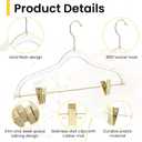 10pcs Clear Gold Hangers with Clips,17" x 8"Acrylic Glitter Hangers with Non Slip,Plastic Skirt Pants Storage and Organizer for Clothes,Trousers,Skirt,Jeans