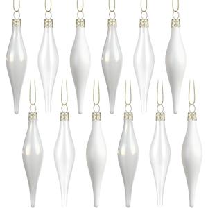 12 Pcs Glass Teardrop Christmas Ornaments 4.72 Inch Luxury Christmas Ornaments Set Matte, Glossy & Transparent Teardrop Glass Baubles, Design for Xmas Tree Decorations Holiday(White)