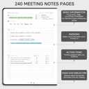 EMSHOI Meeting Notebook for Work with Sticky Tabs - 240 Pages, A4 Size Project Planner, PU Leather Meeting Agenda/Minutes Organizer for Women Men, Note Taking, Office & Business, 8.3"x11.7", Black