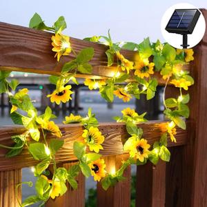 Solar Sunflower String Lights Outdoor Waterproof, 16FT 50LED Artificial Flower Fairy String Lights Sunflower Garland with Lights for Garden Patio Fence Yard, Yellow