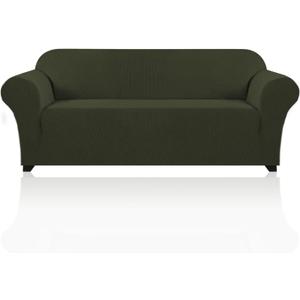 PrinceDeco Stretch Sofa Cover Slipcover 1-Piece, Spandex Jacquard Fabric Universal Couch Cover for 3 Cushion, Washable Non Slip Sofa Cover, Pet Friendly (Sofa 74" - 88", Olive)