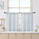 Chyhomenyc Stripe Curtains 30 Inch Length - Light Filtering Faux Linen Small Half Window Curtains Over Sink, Modern Farmhouse Curtain Tiers for Bathroom Basement, 30Wx30L, 2 Pieces, Stone Blue
