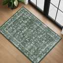 3x5 Washable Area Rug for Entryway, Neutral Boho Small Rugs for Bedroom Beside Rug, Laundry Room, Non Slip Low Pile Retro Ultra Soft Faux Wool Carpet, Dark Green