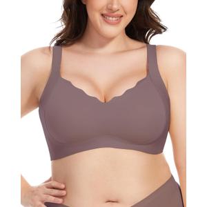 Scalloped Lift Bras for Women No Underwire Buttery Soft Push Up Wireless Bras V Neck Seamless Bralettes (Gray, S)