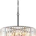 VONLUCE Cystal Ceiling Light Fixture, 6-Light Semi Flush Ceiling Light with Crystal Prisms, 21 in. Chandelier for Dining Room Bedroom Entryway, Kitchen, Black Metal Canopy, ETL Certificated