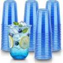 50pcs 500ml/16oz Disposable Stemless Glasses,PET Disposable Drinking Cups,Cold Party Clear Plastic Wine Glasses for Parties Birthday,Wedding,Meeting,Christmas Party Supplies. (Blue)