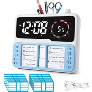 7-in-1 Visual Timer for Kids & Adults with Task Planner  ADHD Time Management Tool with Alarm, Countdown, Calendar, Temperature Display & Storage  Ideal for Home, School (Blue)