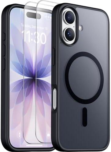 SPIDERCASE for iPhone 17 Case, Magnetic Translucent Matte Case with 2PCS Tempered Glass Screen Protector Slim Phone Case for iPhone 17 6.3'', Black