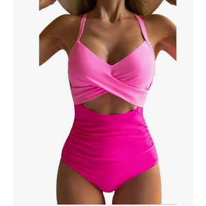 Eomenie Women's One Piece Swimsuits Tummy Control Cutout High Waisted Bathing Suit Wrap Tie Back 1 Piece Swimsuit M