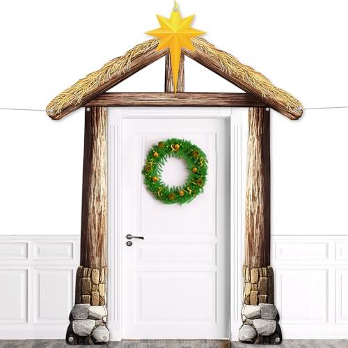 Nativity Stable Porch Banners Religious Christmas Door Decoration Xmas Nativity Stable Scene Hanging Backdrop Religious Porch Signs Manger for Church Winter Holiday Xmas Photo Props Party Decor