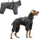 PAWBOSE Dog Raincoat with Harness for Medium and Large Dogs, Adjustable Waterproof Dog Rain Jacket,Reflective Rainproof Puppy 4 Legs Raincoat-Grey,2XL