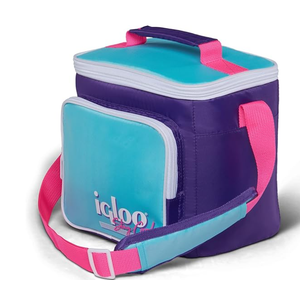 Igloo 90s Retro Collection Square Purple Lunch Box Soft Side Cooler Bag with Strap, 9 CANS