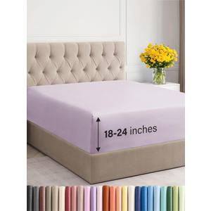 Extra Deep Cal King Fitted Sheet - Hotel Luxury Single Fitted Sheet Only - Easily Fits 18 to 24 inch Mattress - Soft, Wrinkle & Fade Free with Extra Deep Pockets - Breathable & Comfy - Light Lavender