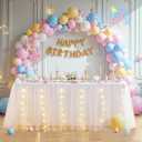 9FT Table Skirt for Rectangle or Round Tables White Tulle 2-Layer Ruffle Tulle Tutu Cloth Desk Table Skirt with LED Lights for Birthday Party Baby Shower Wedding Banquet Cake Dessert Decorations