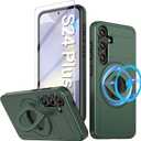 for Samsung Galaxy S24 Plus Mag-Safe Kickstand Case with Screen Protector,Slim Shockproof Military Heavy Duty Anti-Drop Full Body Protection,360 Stand Magnetic Phone Case for S24 Plus (Green)