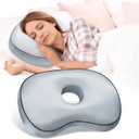 Ear Hole Piercing Pillow for Side Sleepers for CNH and Ear Pain Inflammation Pressure Sores, Cotton and Polyester Adjustable Filling Washable and Adjustable Ear Guard Pillow (Light Blue Silk, 19"x14"x4.3")