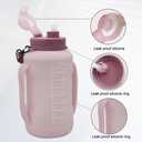 64oz Foldable Silicone Water Bottle with Straw, BPA-Free Motivational Time Marker, Leakproof Collapsible Water Jug with Handle for Gym, Sports, Camping & Outdoor Activities (Pink)