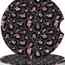 Absorbent Car Coasters for Cup Holders, 2 Pack Universal Anti Slip Ceramic Cup Coaster for Women Men 2.56 Inch Car Interior Accessories - Black Pink Leopard 005