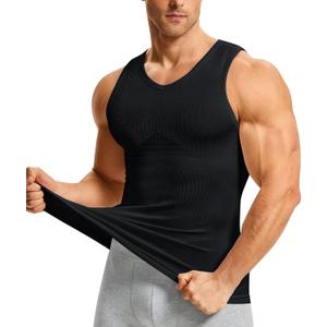 Nebility Shapewear Mens Compression Shirt Body Shaper Slimming Undershirts Sports Vest V Neck Sleeveless Workout Tank Tops (Black, XL)