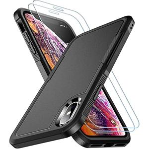SPIDERCASE for iPhone Xs Max Case, [10 FT Military Grade Drop Protection] [Non-Slip] [2 pcs Tempered Glass Screen Protector] Shockproof Airbag Cushion Protective Case for iPhone Xs Max 6.5” (Black)