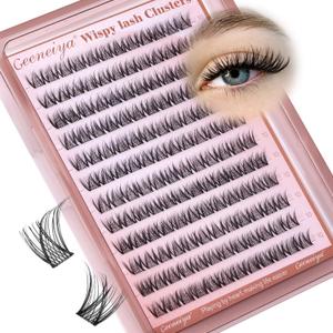 Medium Lash Clusters Short Wispy C Curl Eyelash Clusters 10MM Individual Eyelashes Natural Cluster Eyelash Extensions Natural Looking Cluster Lashes by Geeneiya (C Curl,10MM)