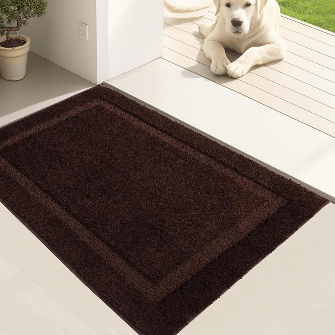 Oiilores Door Mat Indoor Entrance, Dirt Trapper Entryway Rug with Non-Slip Rubber Backing, Washable Inside Front Entry Rugs, Super Absorbent Doormat for Home, Dog Mat for Muddy Paw, (20" x 32", Brown)