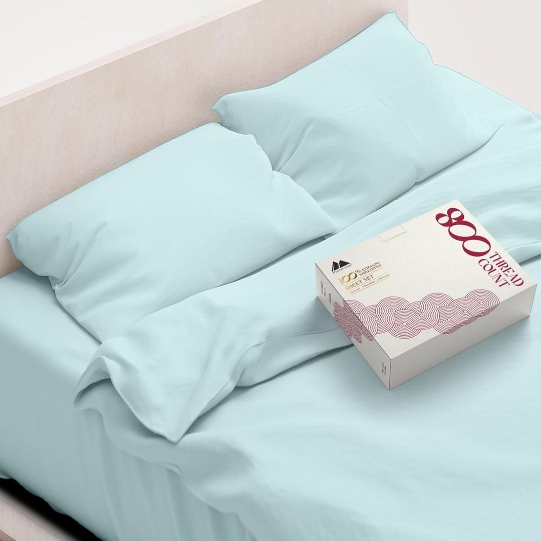 Mayfair Linen Egyptian Cotton California King Bed Sheets - 800 Thread Count 4 Piece Sea Foam Bed Sheet for Calking Size Bed, Sateen Weave Deep Pocket Luxury Hotel Sheets, Extra Soft Cooling Sheets