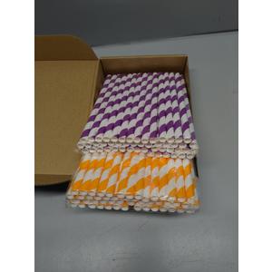 Reallnaive 100 Pcs Jumbo Smoothie Straws Bulk 7.75 x 0.4'' Orange and Purple Large Paper Striped Straws Wide Disposable for Milkshakes Smoothies Bubble Tea DIY Christmas Party Drinking Favors