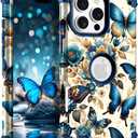 Hocase for iPhone 16 Pro Max Case, Heavy Duty Shockproof Protection Soft Silicone Rubber+Hard Plastic Bumpers Hybrid Protective Case for iPhone 16 Pro Max 2024 - Blue Butterflies