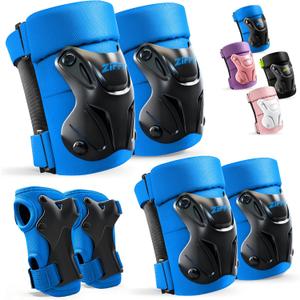 ZIFFY Knee Pads for Kids, Adjustable Knee and Elbow Pads Set with Wrist Guard, Protective Gear for Boys Girls Skateboard Roller Skating Cycling Bike (Small, Blue)