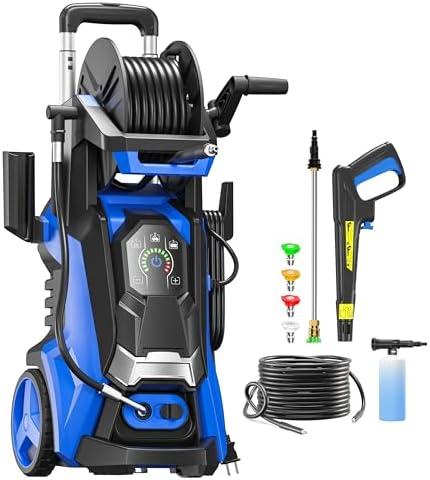 Electric Pressure Washer 5000PSI-Max 3.6GPM Power Washer Touch Screen Adjustable Pressure,4 Nozzles and 500ml Foam Cannon Power Washer Cleaning for Patio Blue