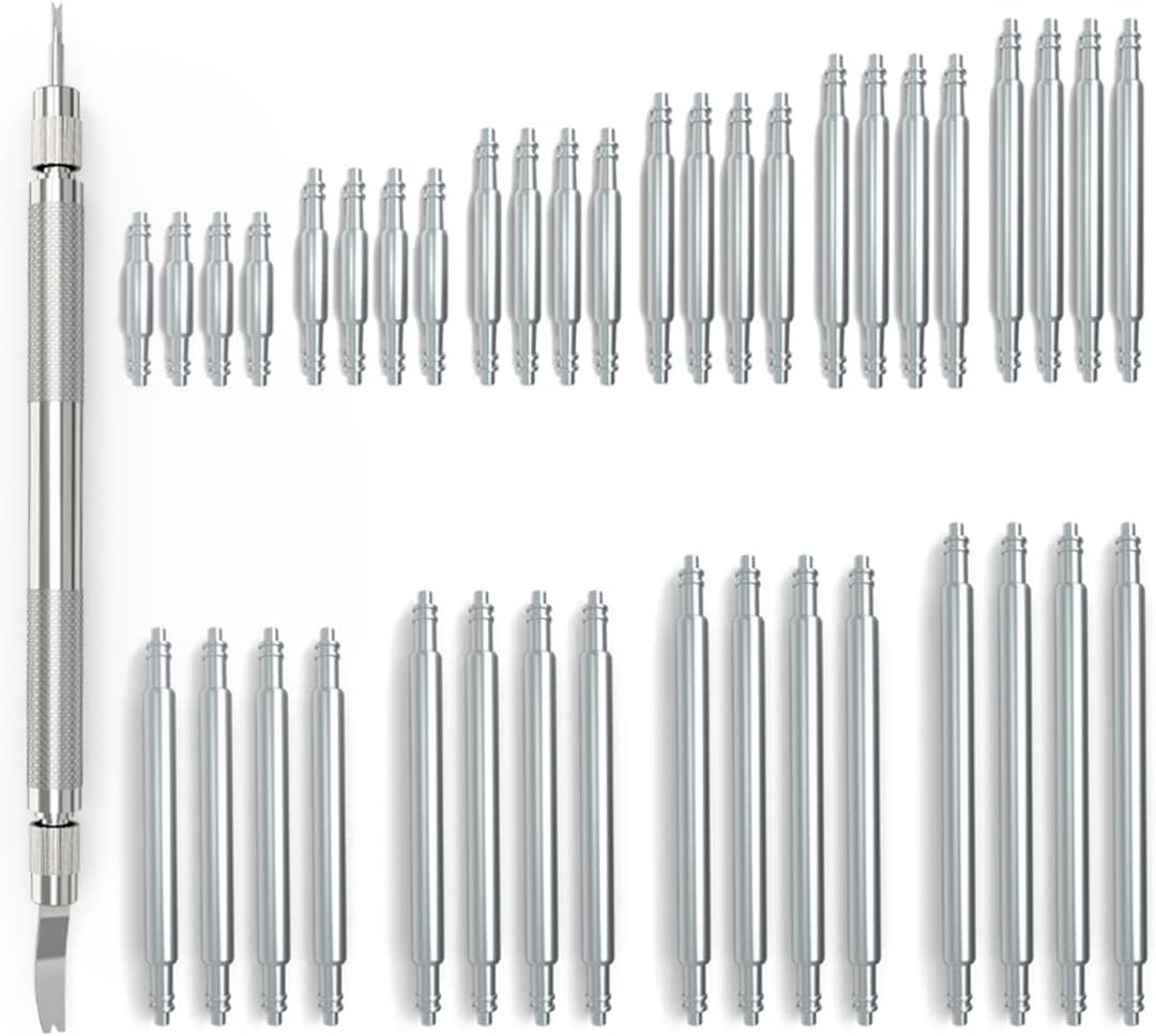 Wellfit Watch Band Pins Replacement Kit with 40pcs Heavy Duty Stainless Steel Watch Pins, 6 Sizes Diameter 1.5mm and 4 Sizes Diameter 1.8mm Watch Spring Bar