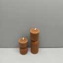 Warm Brown Ribbed Flameless Pillar Candles with Remote, Real Wax Flickering Battery LED Candles Christmas Decor Gift Set of 2