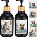 2 Pcs Highland Cow Soap Dispensers, Hand Soap Dispenser Bathroom with Highland Cow Sticker, 16.9 oz Dish Lotion Dispenser for Kitchen with Pump Plastic Refillable Liquid Lotion Container
