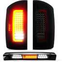 Tresound Tail Light + 3rd Brake Cargo Lamp for 2007-2008 Dodge Ram 1500, 2007-2009 Ram 2500 3500, Third High Mount Stop Light Rear LED Taillight Assembly, 55277302AC 55277303AC (Chrome)