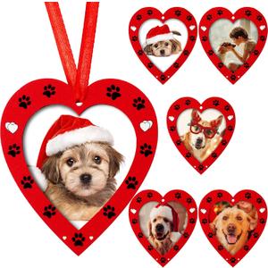 Blulu 6 Pcs Christmas Dog Heart Picture Frame Ornaments Christmas Pet Memorial Picture Frame Ornaments Xmas Tree Decorations Dogs Lovers Xmas Gifts for Holiday Party Decorations Dog Cat Lovers