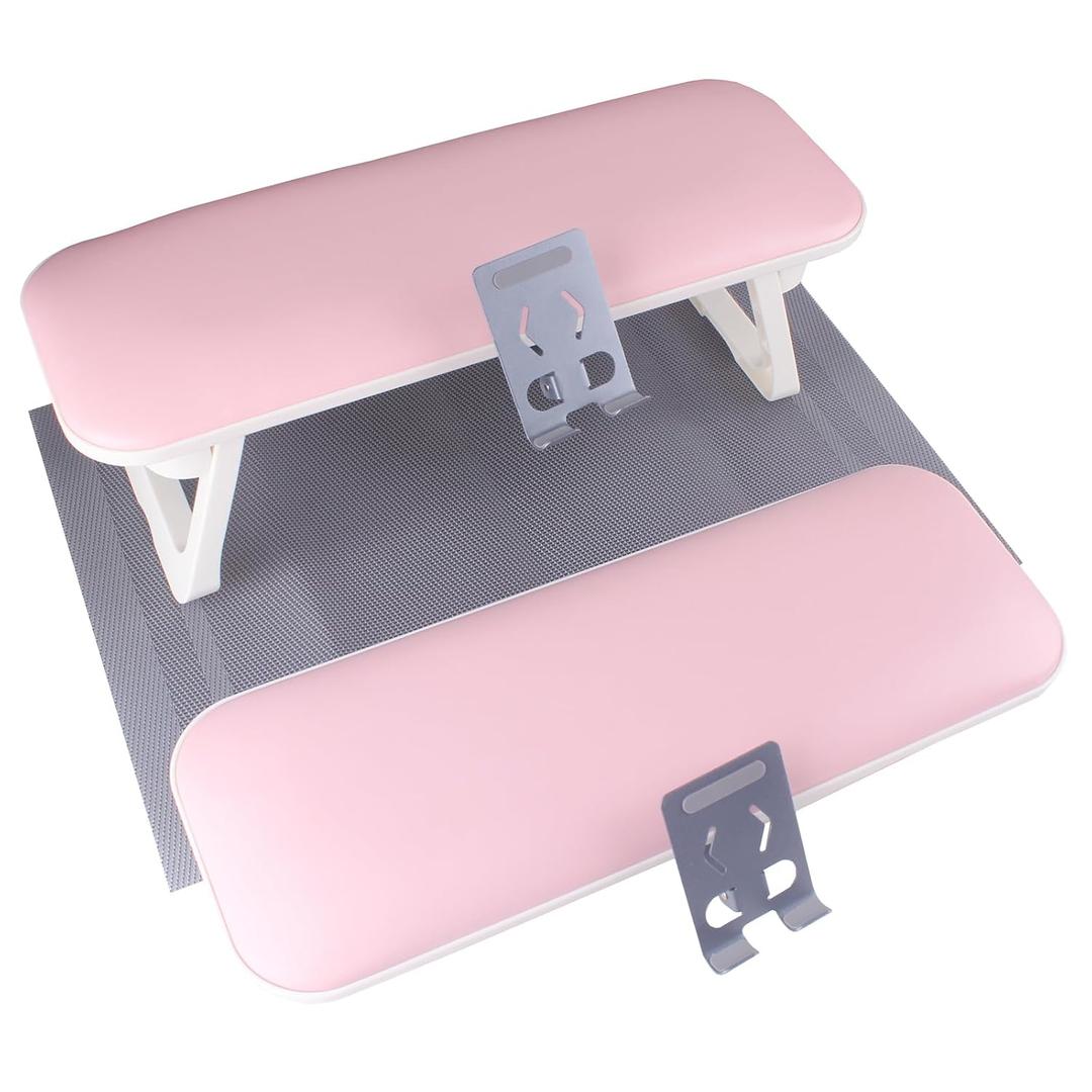 MZCMSL Nail Arm Rest for Nails Tech with Phone Holder, Big Foldable Pu Leather Nail Hand Rest Pillow with Table Mat (Pink)