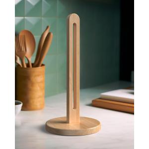 KitchLife Wooden Paper Towel Holder Countertop - Solid Beechwood Paper Towel Dispenser Stand with Anti-Skid Base, 1 Pack (Large)