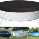 33FT Pool Cover, Solar Pool Covers for Above Ground Pools, Round Hot Tub Cover Stock Tank Cover, Waterproof and UV Resistant, with Ground Nails,Winch and Cable Black