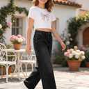 Jeans for Girls Baggy Wide Leg Cute Bow High Elastic Waisted Denim Pants Y2K Boyfriend Skater Streetwear 7-14Y (Black)
