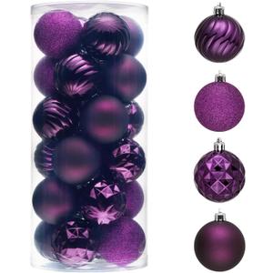 Valery Madelyn Christmas Tree Decorations Ornament Set Decor, 24ct 2.36 Inches Purple Shatterproof Christmas Ball Ornaments Hanging Xmas Holiday Party Decor
