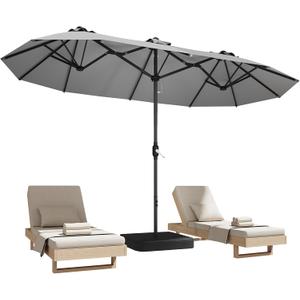 DomeShade 15ft Patio Umbrella with Base,Large Outdoor Double-Sided Rectangle Umbrella with Crank Handle, Market Umbrella for Poolside Garden Deck Backyard Beach Pools, Gray, Extra Large 15ft x 9ft