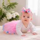 Tradder Tutu Skirt for Toddler Girl Colorful Floating Pom Pom Tulle Skirt Bow Headband Birthday Tutu Outfit Princess Ballet Dress(18-24 Months) Pink