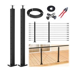 Muzata 5-10FT Modular Black Cable Railing Kit 36 Inch 2 Level Post Kit Complete Set Cable Railing System for Decks Length Adjustable Easy DIY with Paper User Guide (No Handrail) RWS1 BH4S