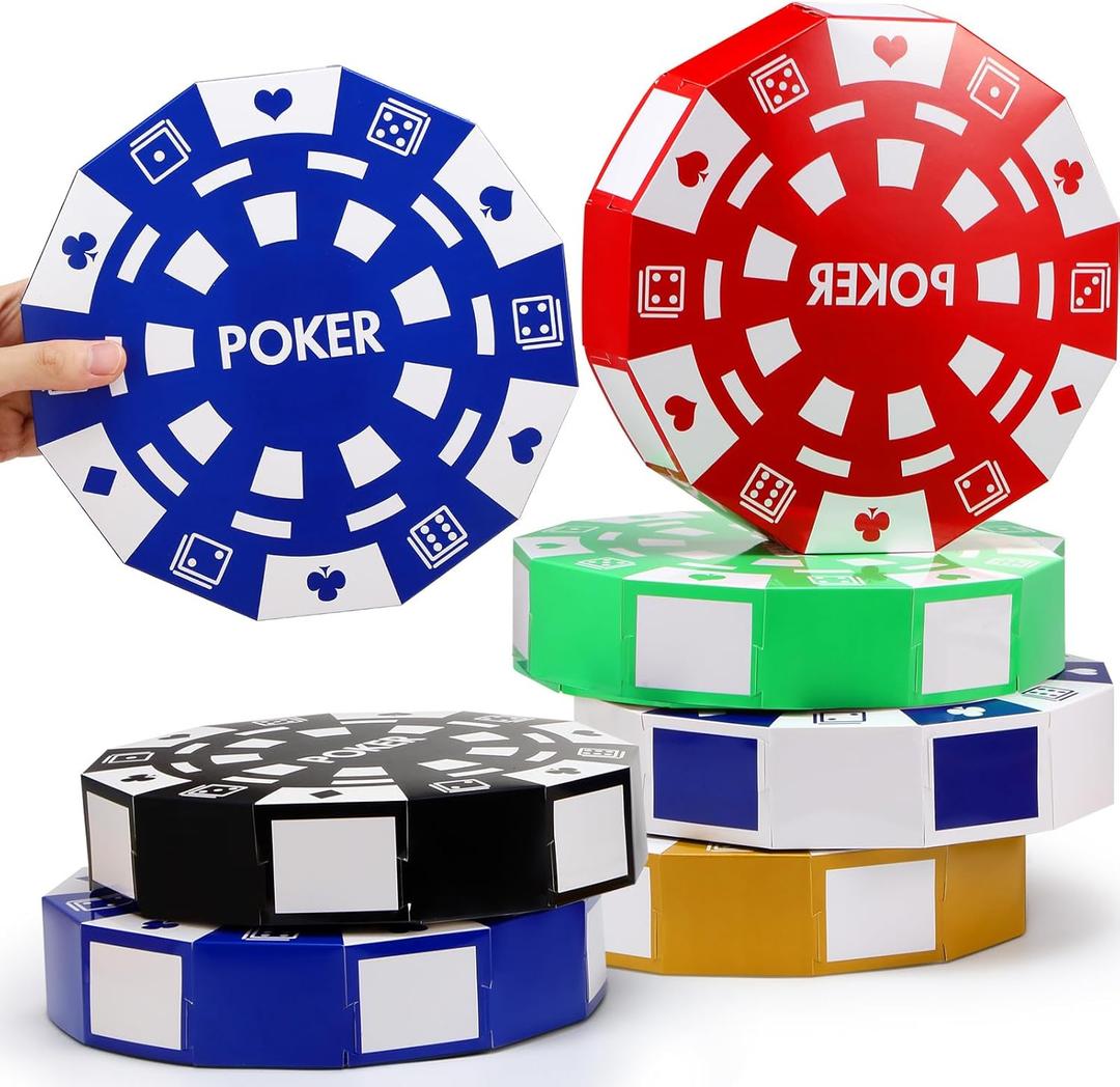 Casino Theme Party Decorations 9 Inch Large Poker Chip Favor Boxes Jumbo Chip Table Centerpiece for Game Night New Year Prom Party Supplies, Multicolor(6 Pcs)