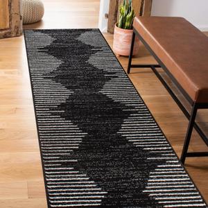 Rugshop Bohemian Stripe Stain Resistant High Traffic Living Room Kitchen Bedroom Dining Home Office Runner Rug 2'x7' Black