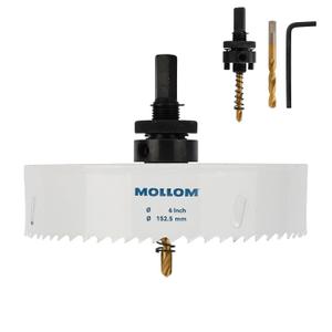 Mollom (152.5mm | 6") HSS M42 with 8% Cobalt BI-Metal Hole Saw with 2 Pilot Drill Bits & Arbor Smooth Cutting for PVC,Drywall,Wood,Plastic,Gypsum Board,Rubber