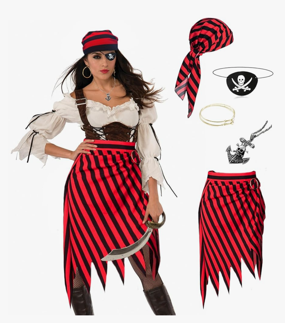 Women's Pirate Dress Up - Adult Cosplay Outfit with Accessories for Halloween Party, Medium